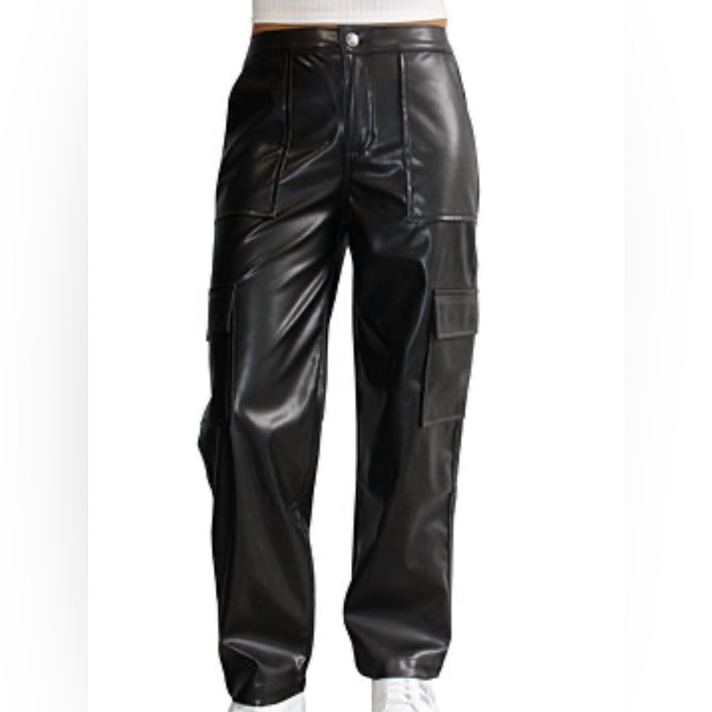 Almost Famous Black Faux Leather Cargo Pants